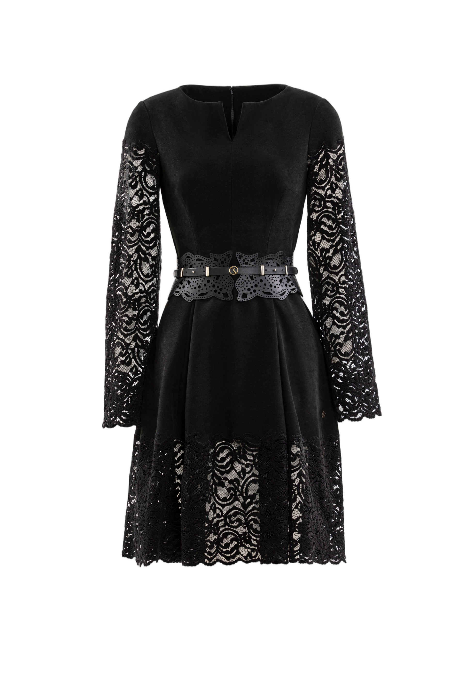 Jet Black Lace Mini Dress with Intricate Detailing