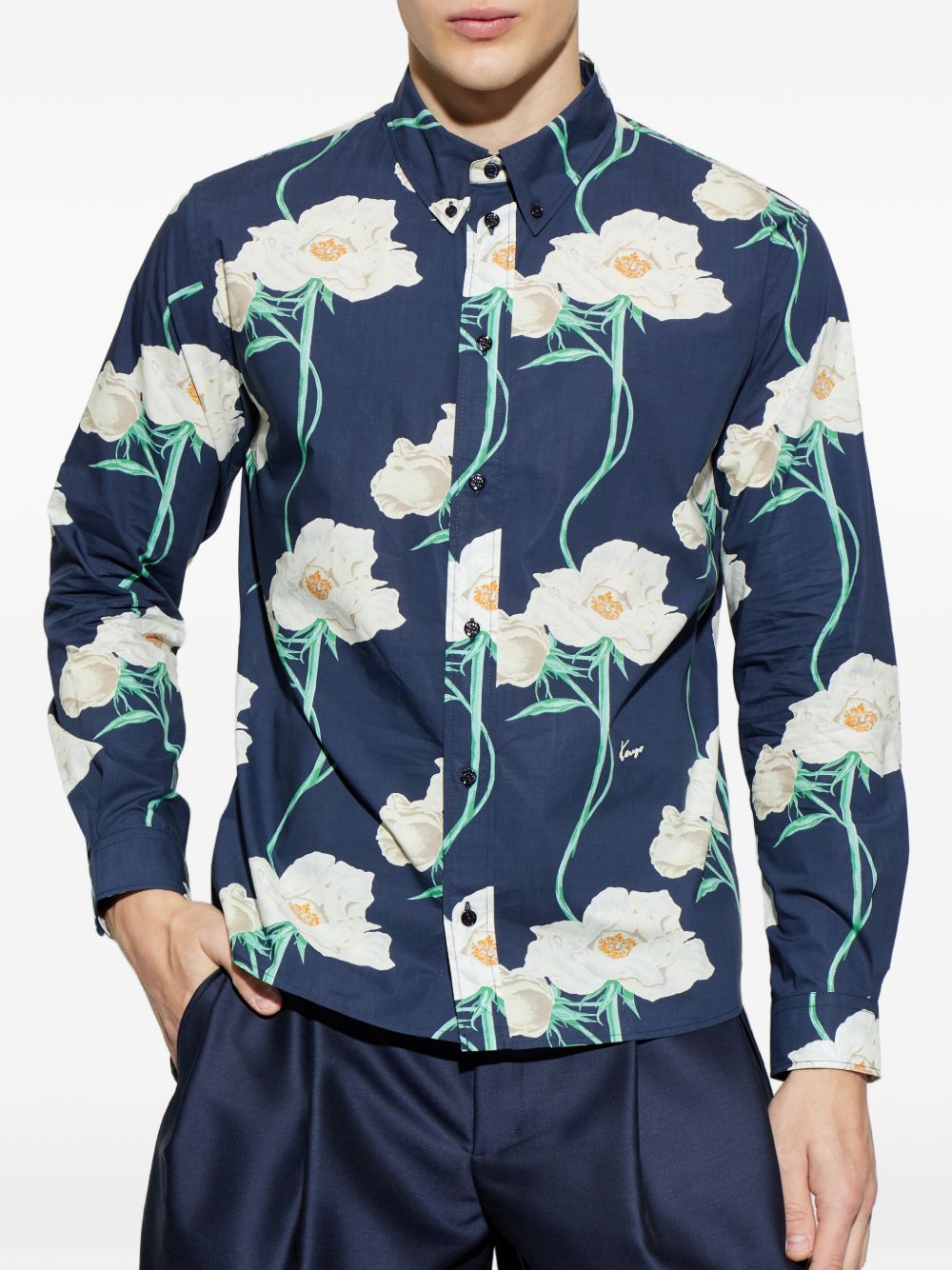 Floral Print Button-Down Shirt With Silk