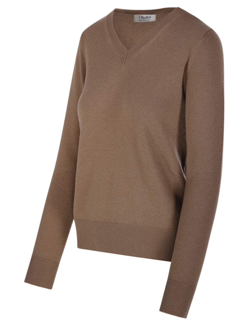 V-Neck Brown Wool Sweater with Ribbed Detailing
