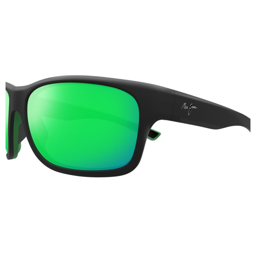 Ano Nui Matte Black Rectangular Sunglasses with Green Mirrored Lenses