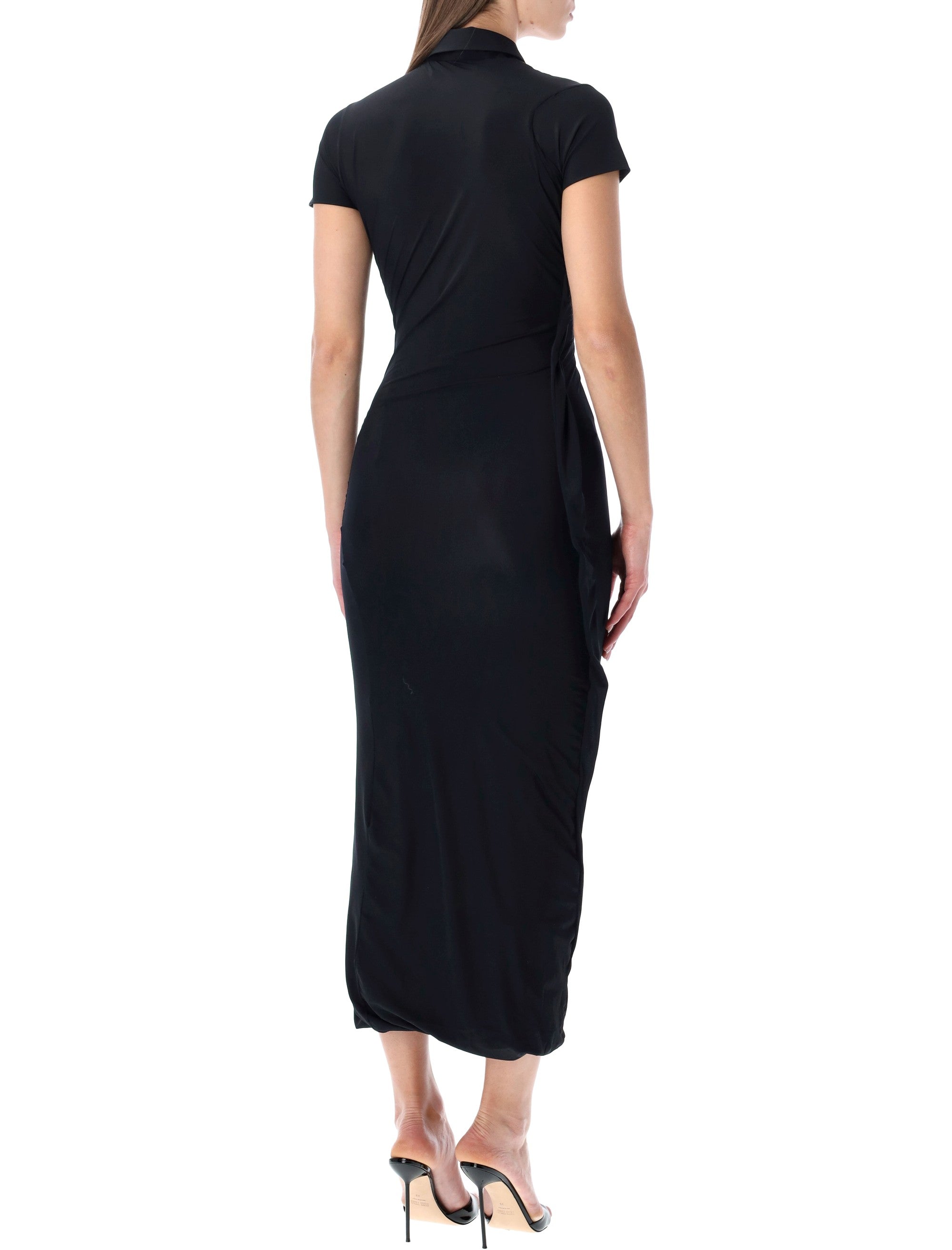 Black Twisted Polo Midi Dress