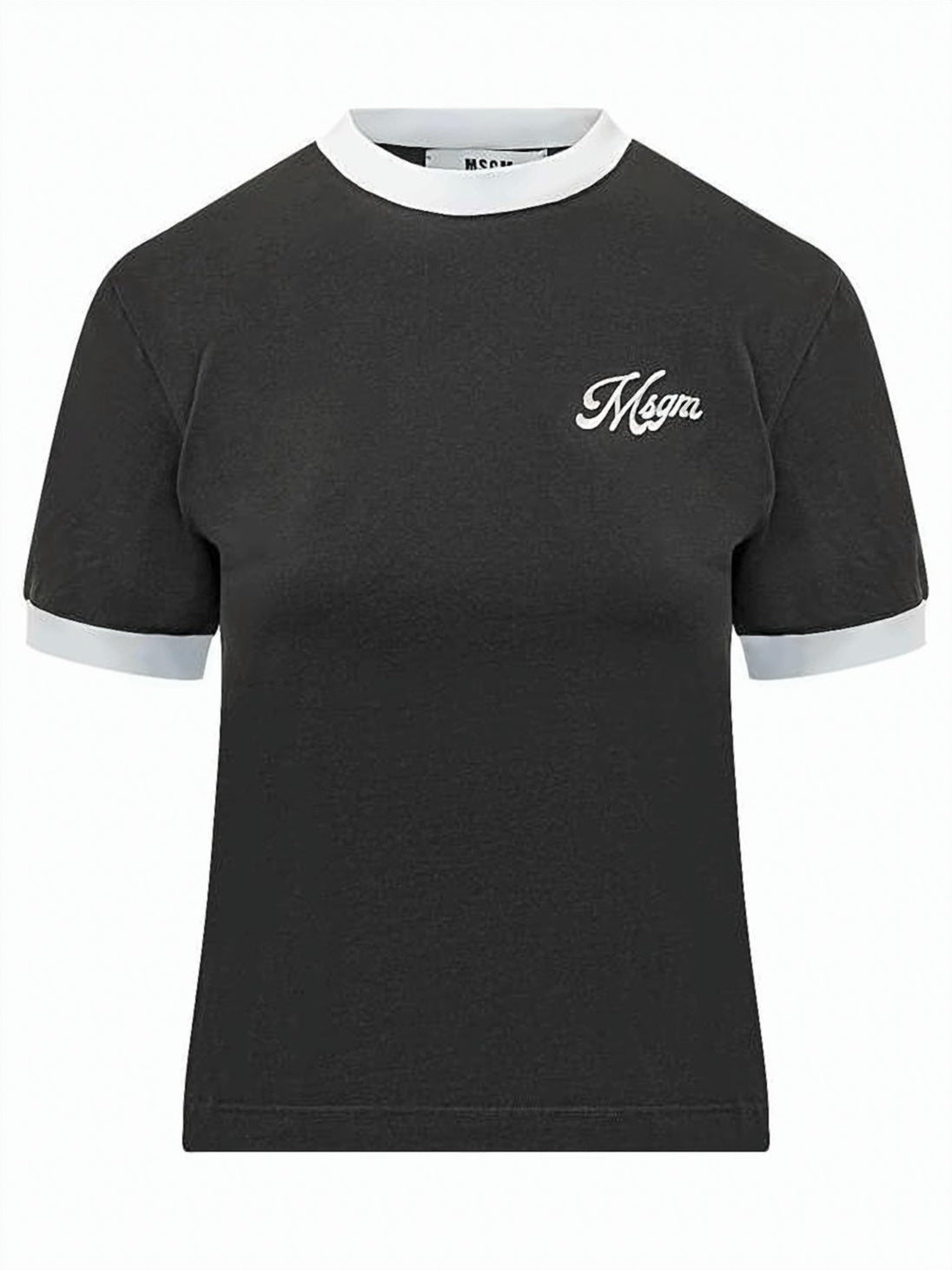 Cropped Short-Sleeved T-Shirt with Ribbed Trims