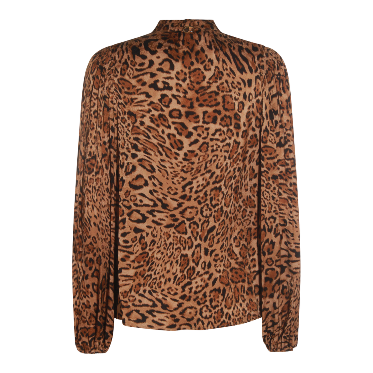 Leopard Print Button-Up Shirt with High Collar