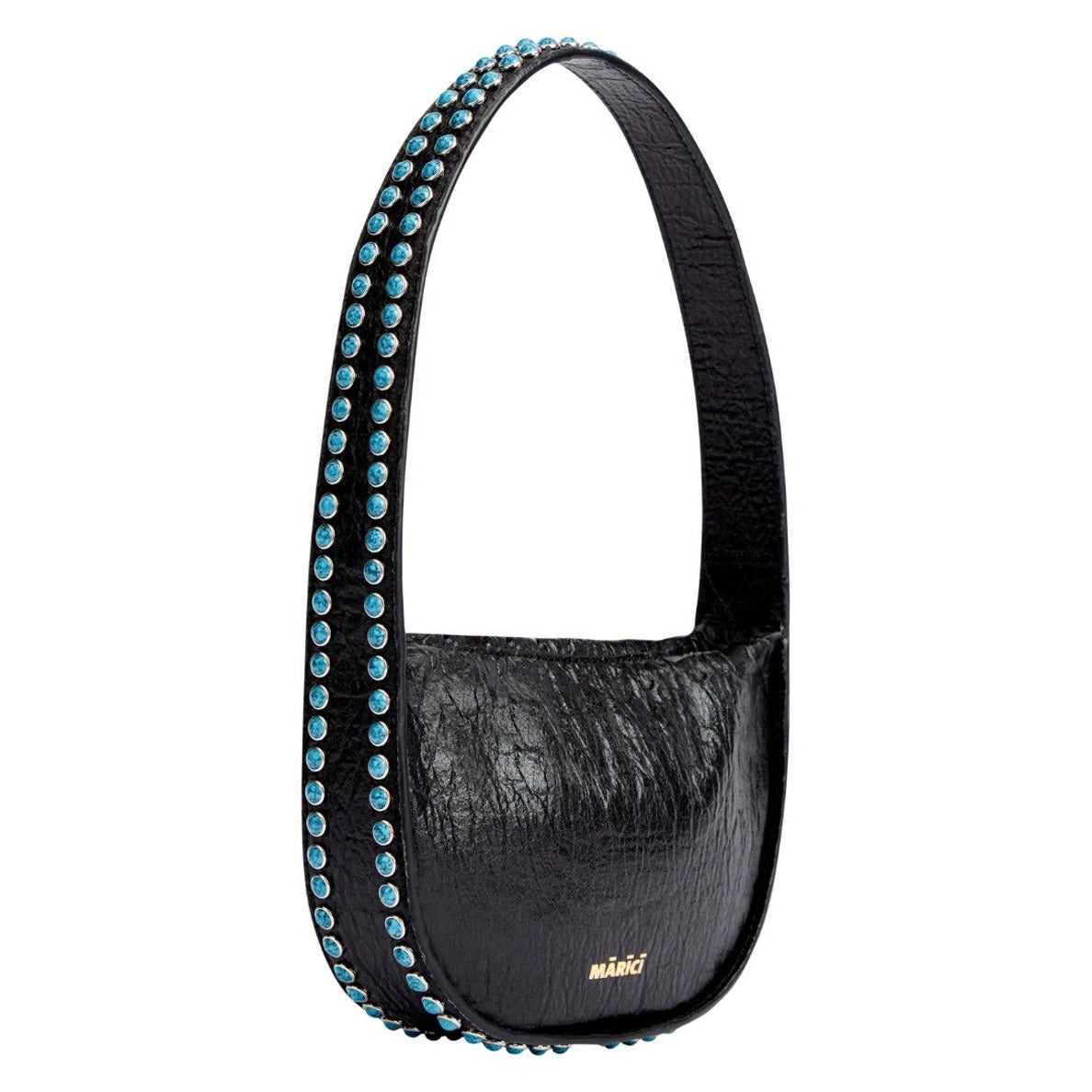 Structured Black Shoulder Bag With Brass-Studded
