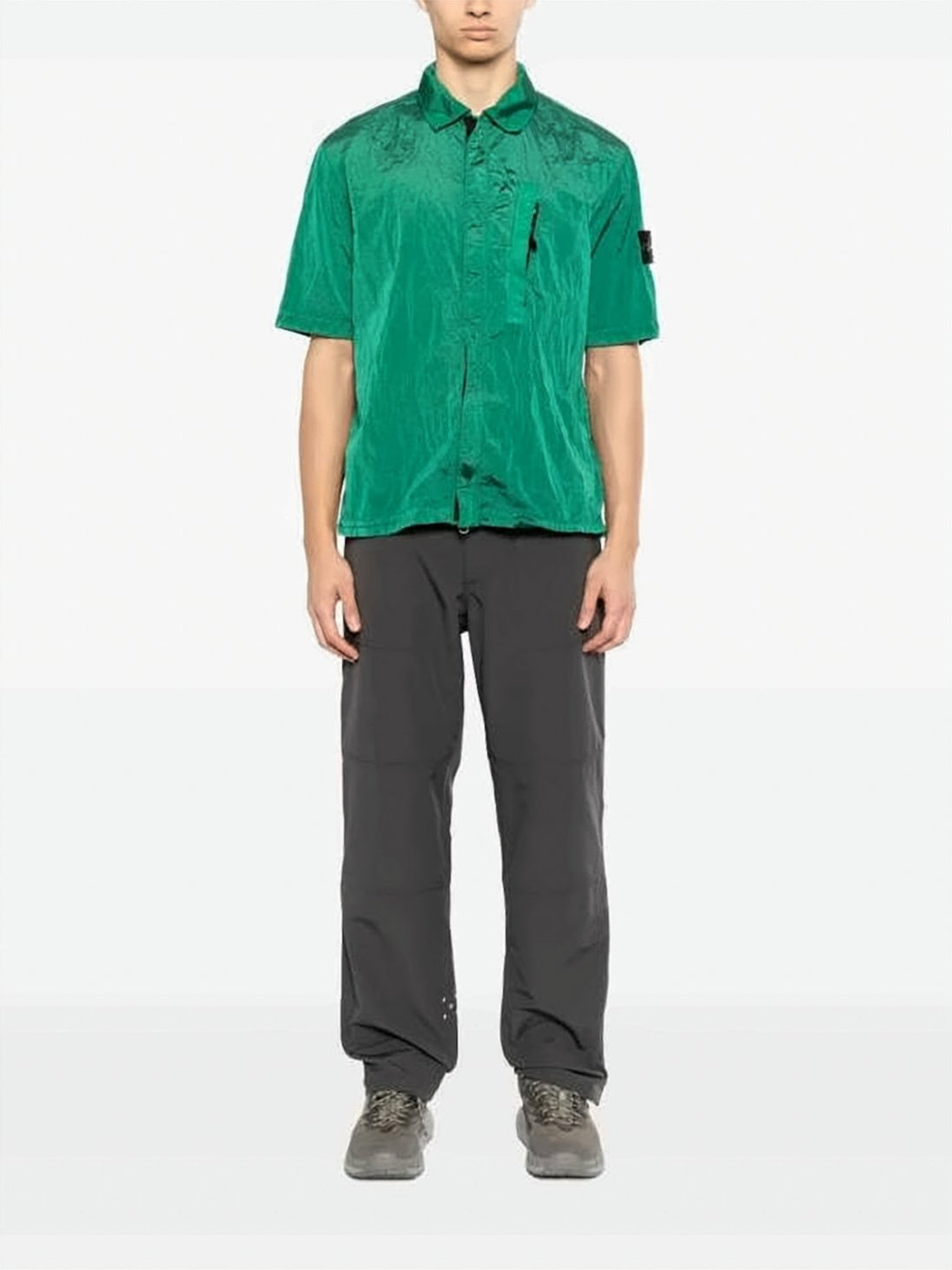 Boxy Brown Short-Sleeve Shirt with Concealed Placket