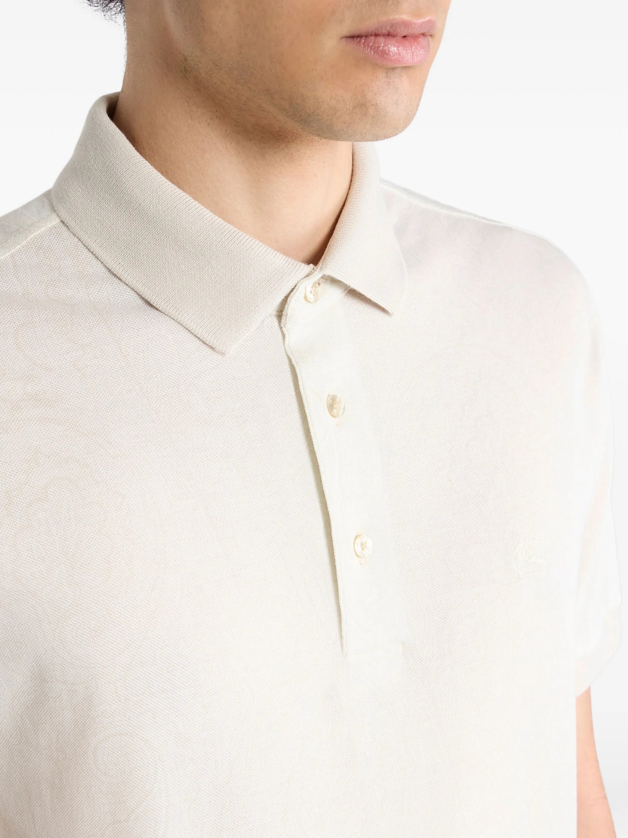 White Roma Short-Sleeve Textured Cotton Polo