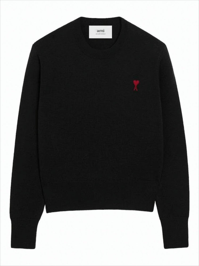 Black Wool Sweater with Crew Neck