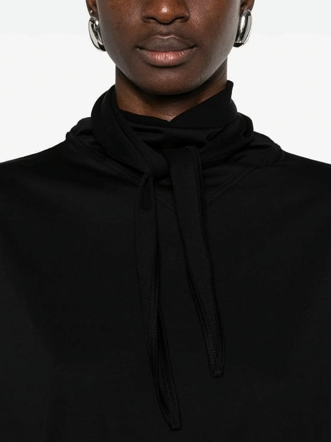 Black Short-Sleeved Cotton Top With High Neckline