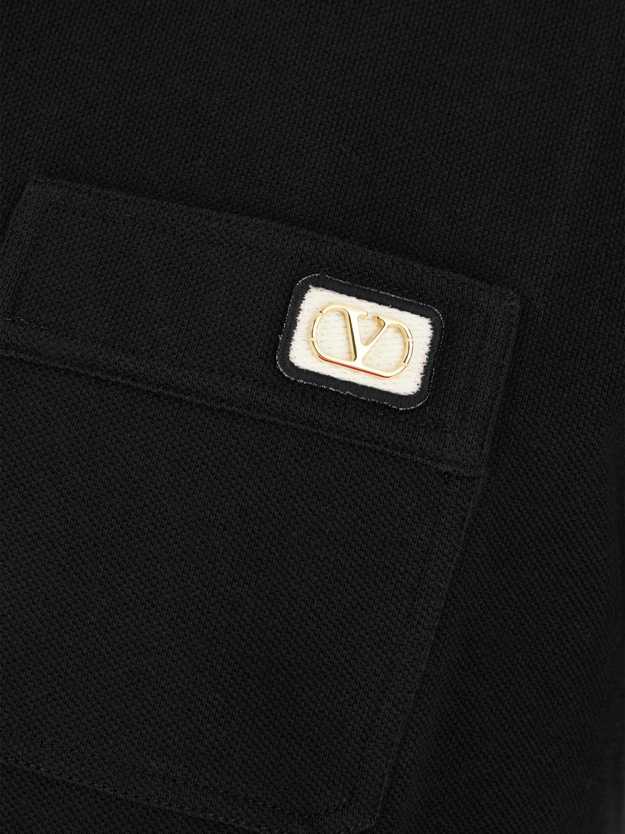 Black Short-Sleeve Striped Accent Cotton Polo
