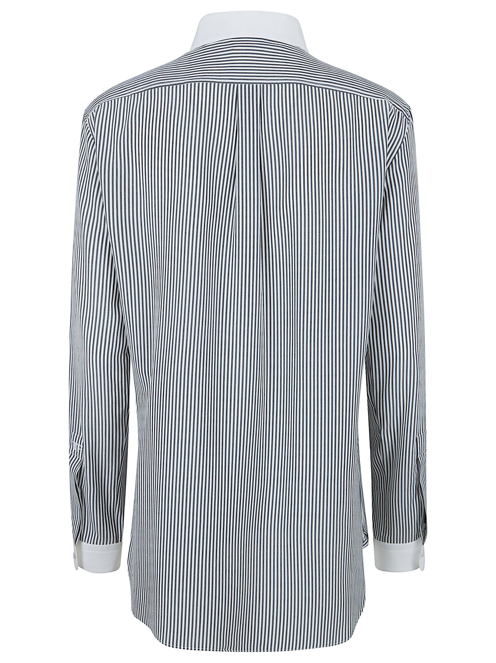 Silk Shirt with Vertical Stripes and Contrasting Details
