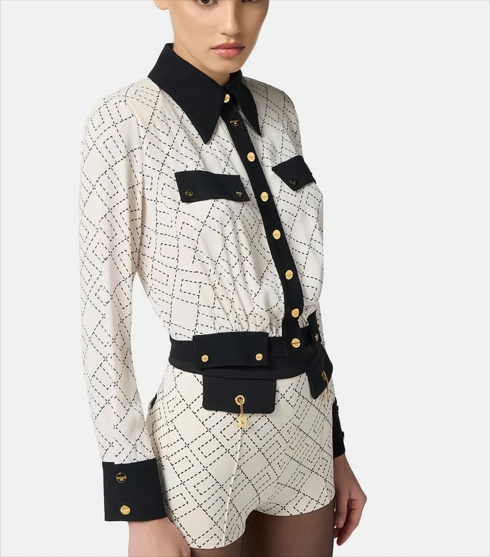 Two-Tone Cropped Georgette Shirt With Applique Detailing