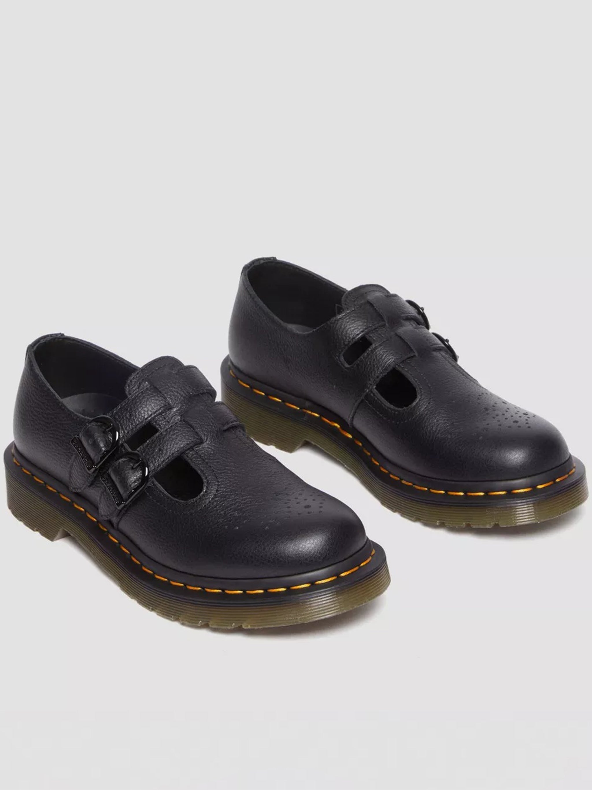 8065 Perforated Black Leather Mary Janes