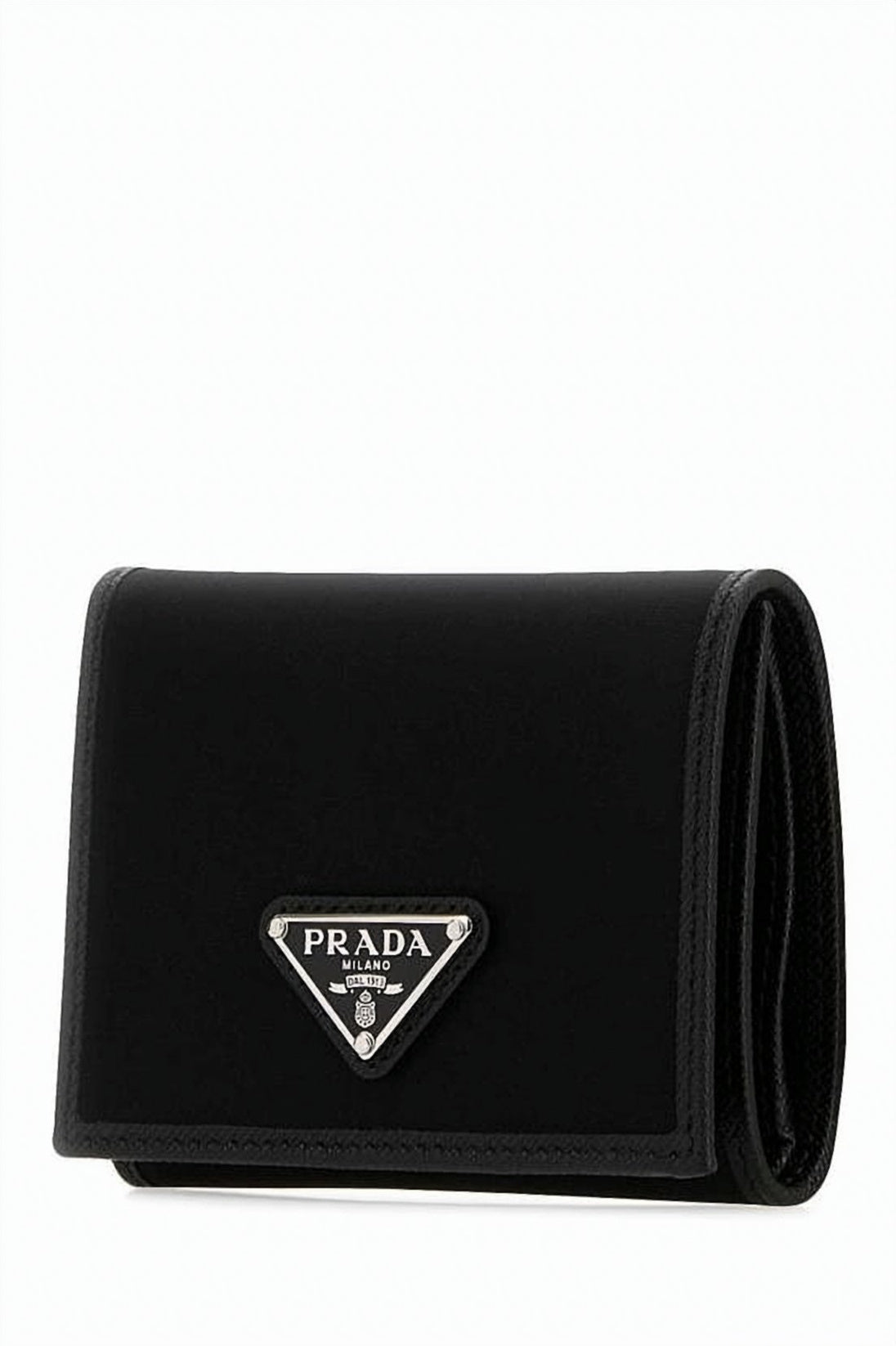 Rectangular Black Wallet With Triangular Metal Logo