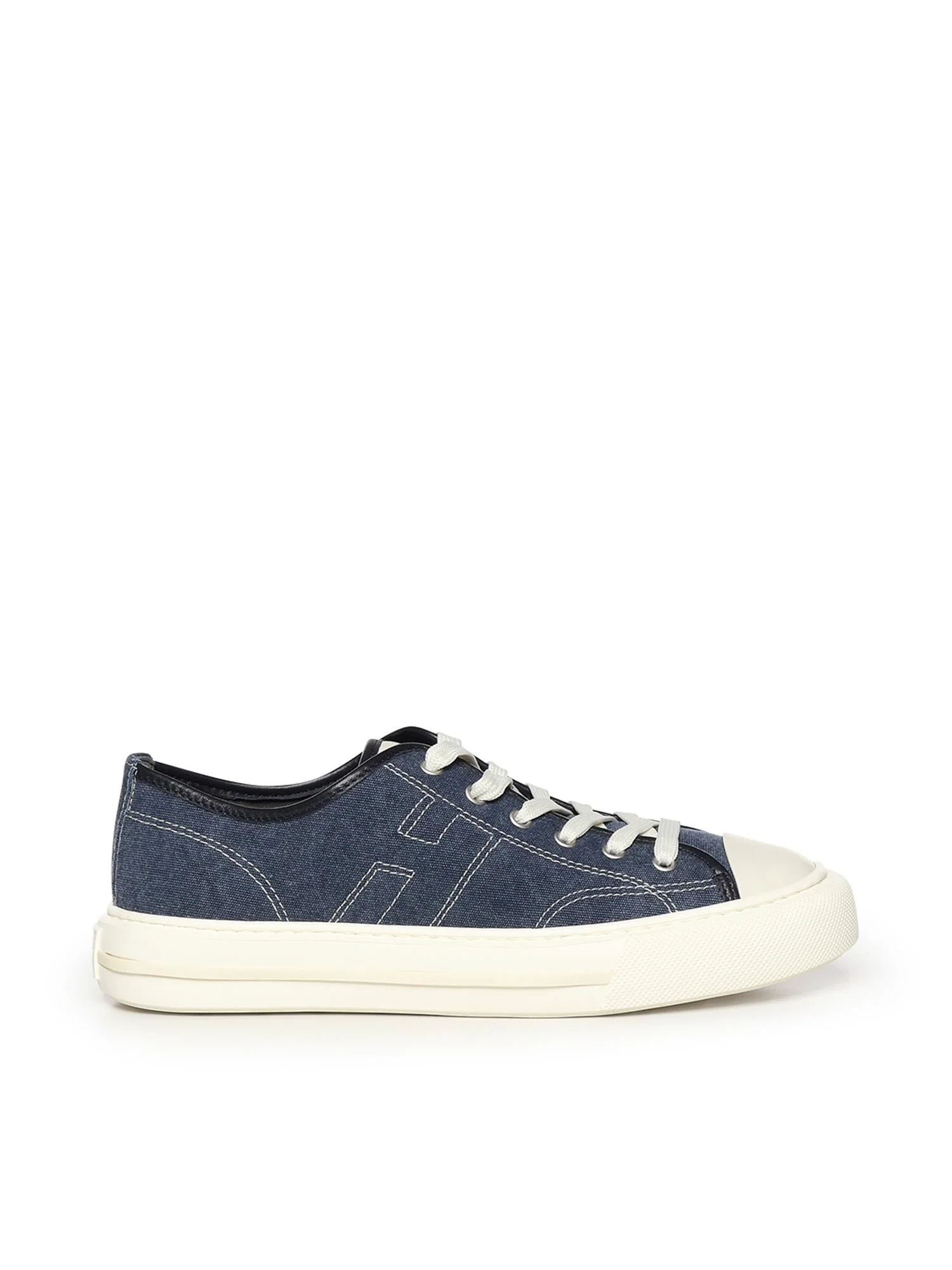 Denim-Textured Low-Top Sneakers with Embossed Logo