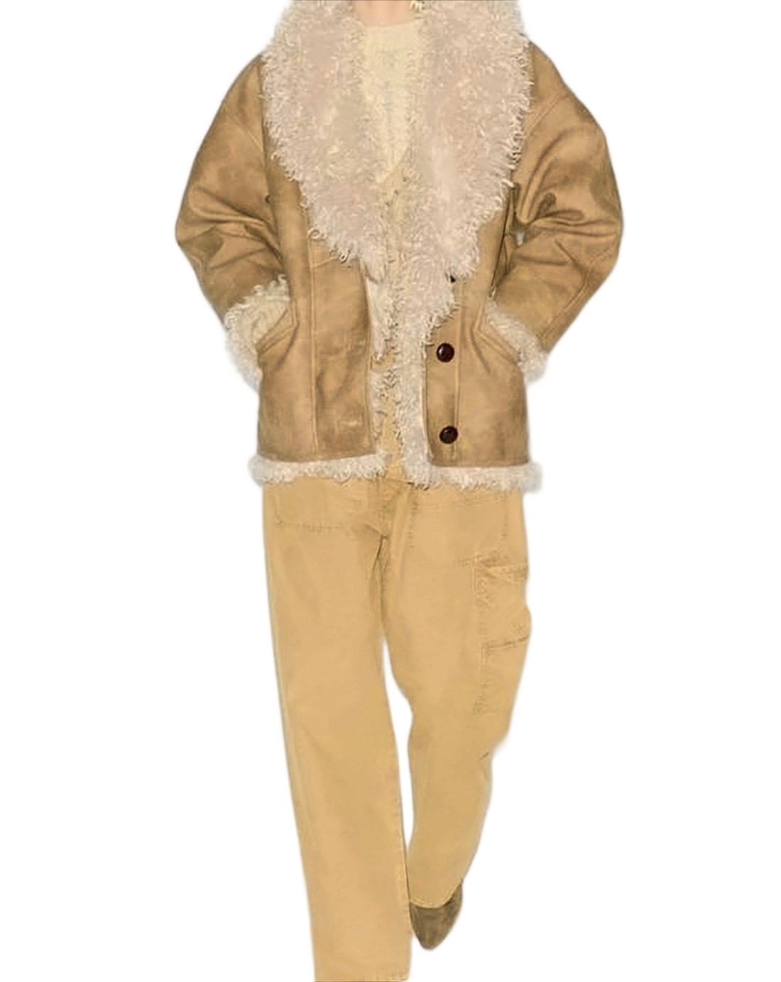 Boxy Short Coat with Plush Shearling Collar