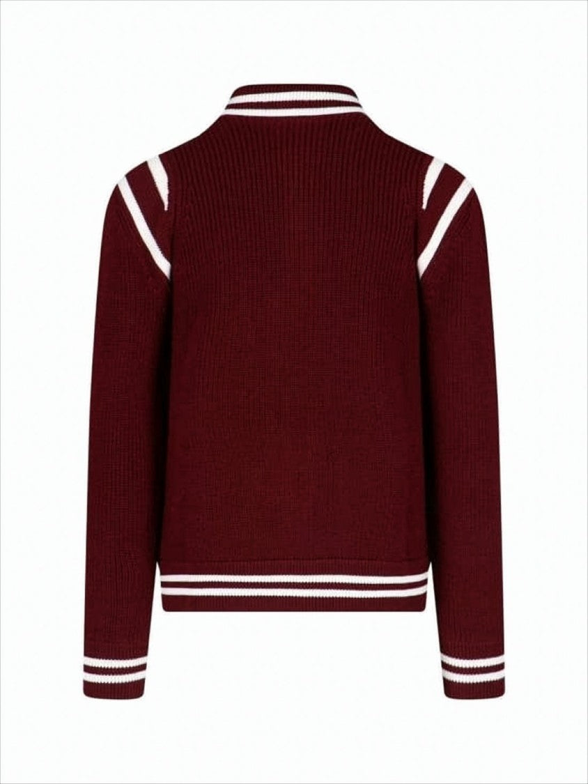 Burgundy Knit Cardigan with Ribbed Texture