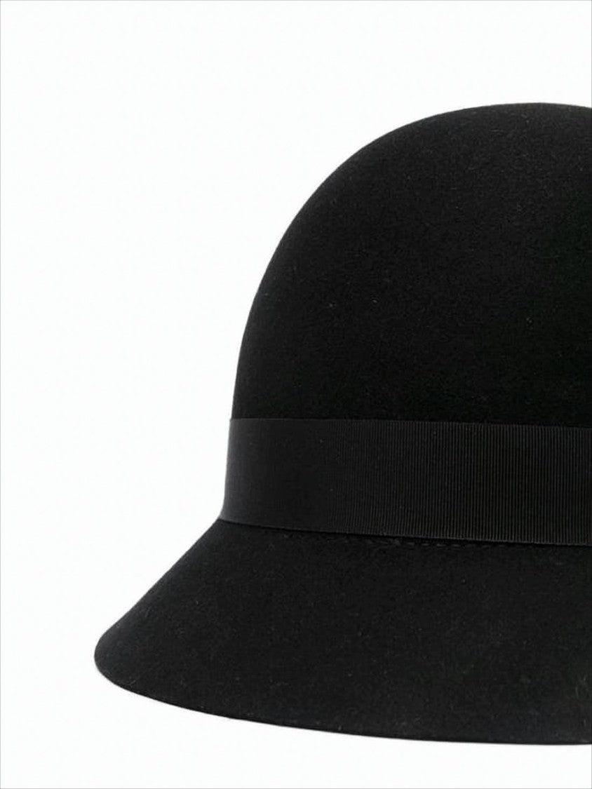 Refined Black Merino Wool Hat With Flared Brim