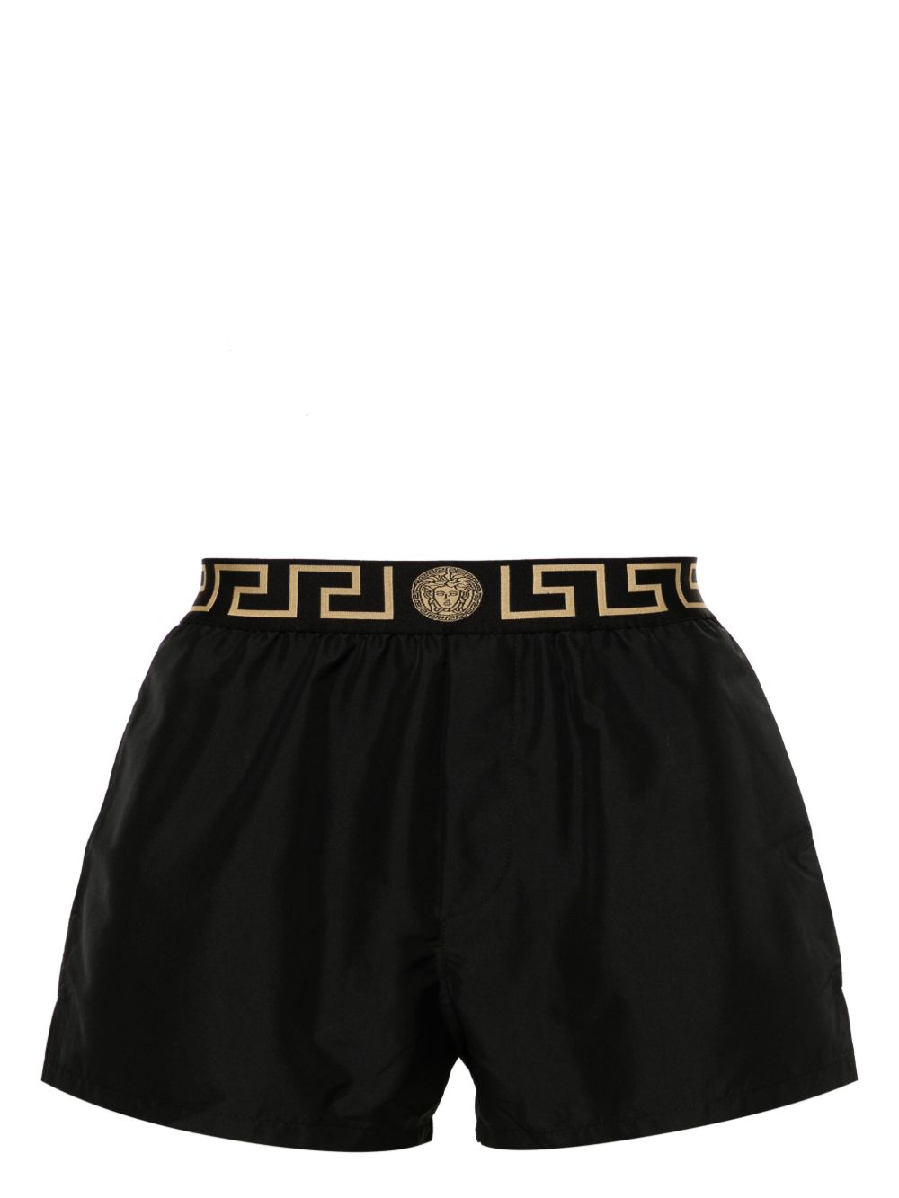 Tailored Black Shorts With Gold Greek Key Design