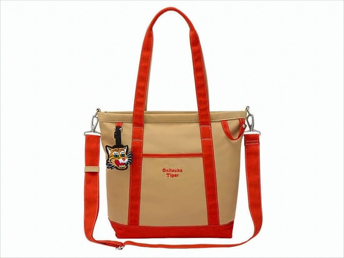 Beige Canvas Tote Bag with Orange Accents