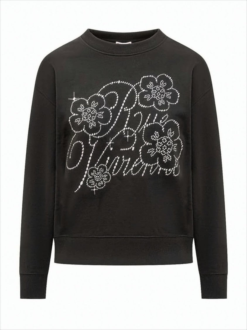 Relaxed-Fit Long Sleeve Top With Sparkling Floral Design
