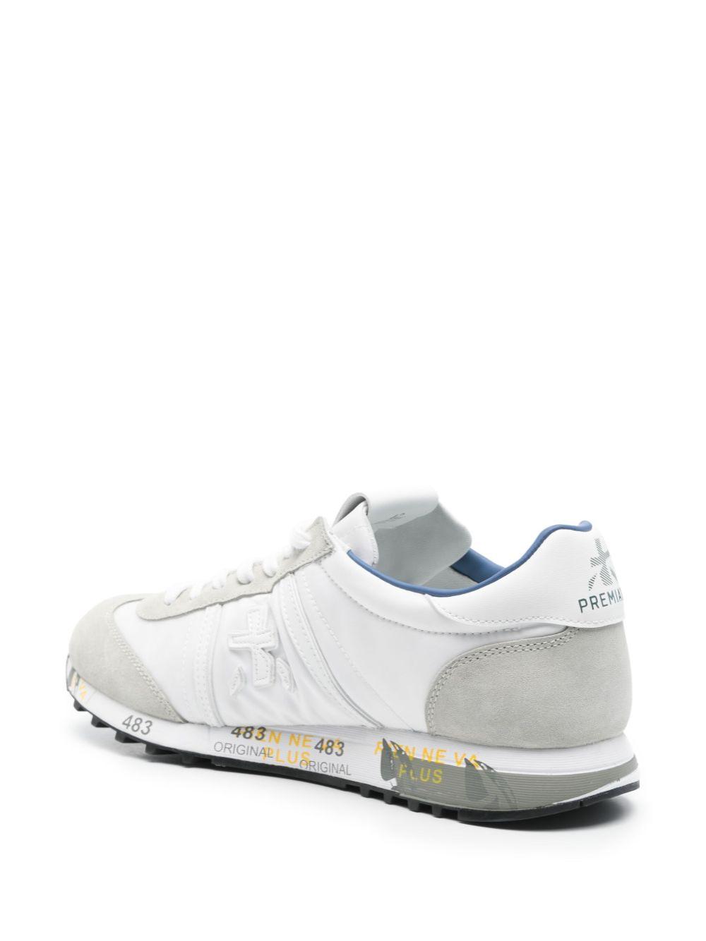 White Nylon Suede Lace-Up Sneakers