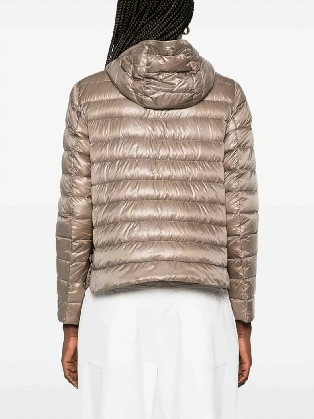 Quilted Lightweight Down Jacket with Glossy Finish and Hood