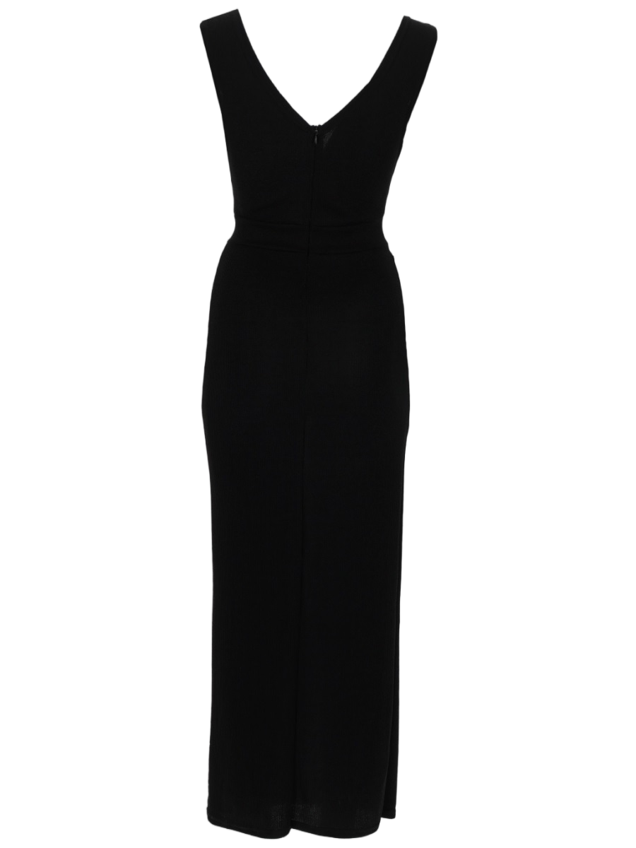 Sleeveless Black Midi Dress with Sheer Mesh Panels