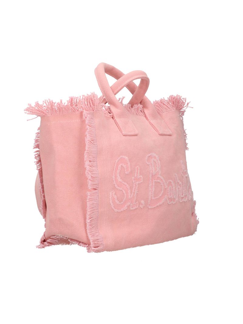 Fringed Edge Tote Bag with Textured Script Detail