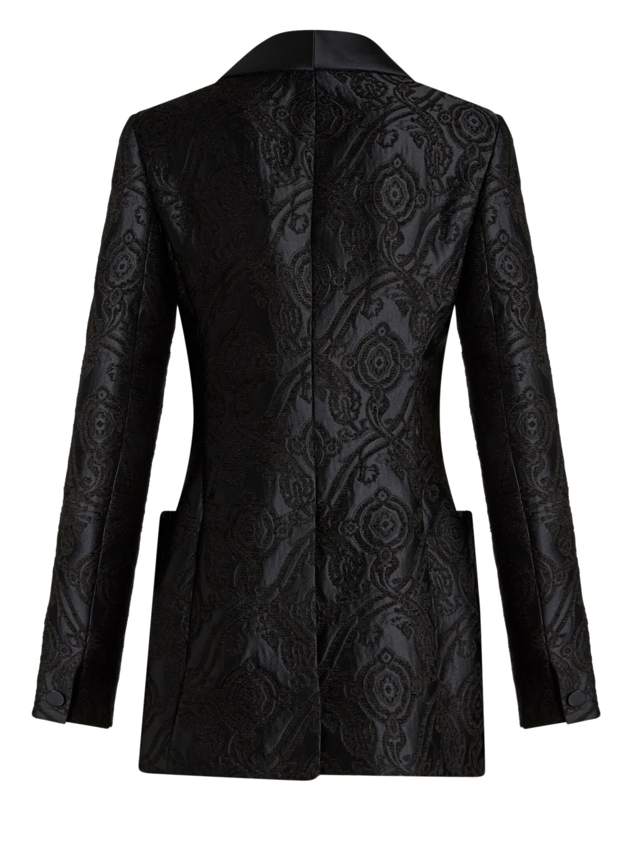 Black Jacquard Paisley Shawl Lapel Blazer