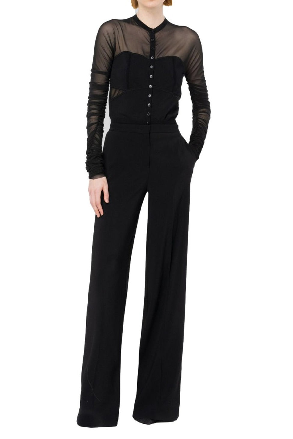 Sheer Long Sleeve Sweater With Button Detail And Elegant Fit