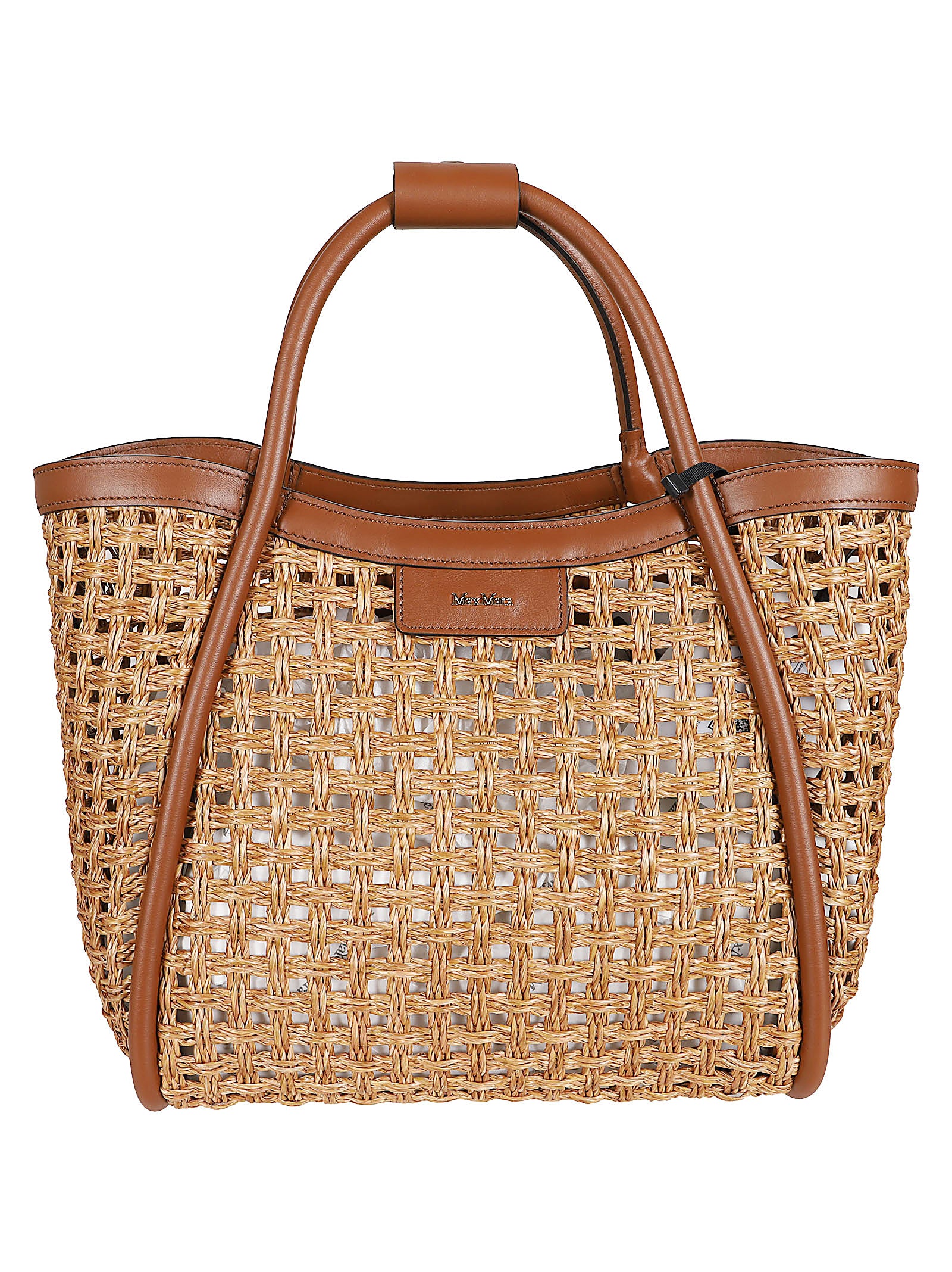 Woven Straw-Effect Bag with Leather Details and Gold Accents