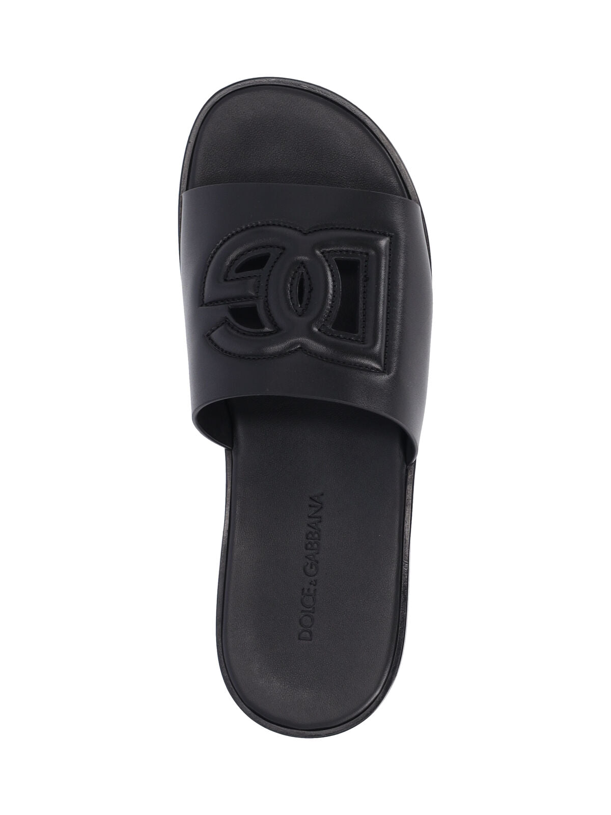 Black Logo-Embossed Leather Slide Sandals