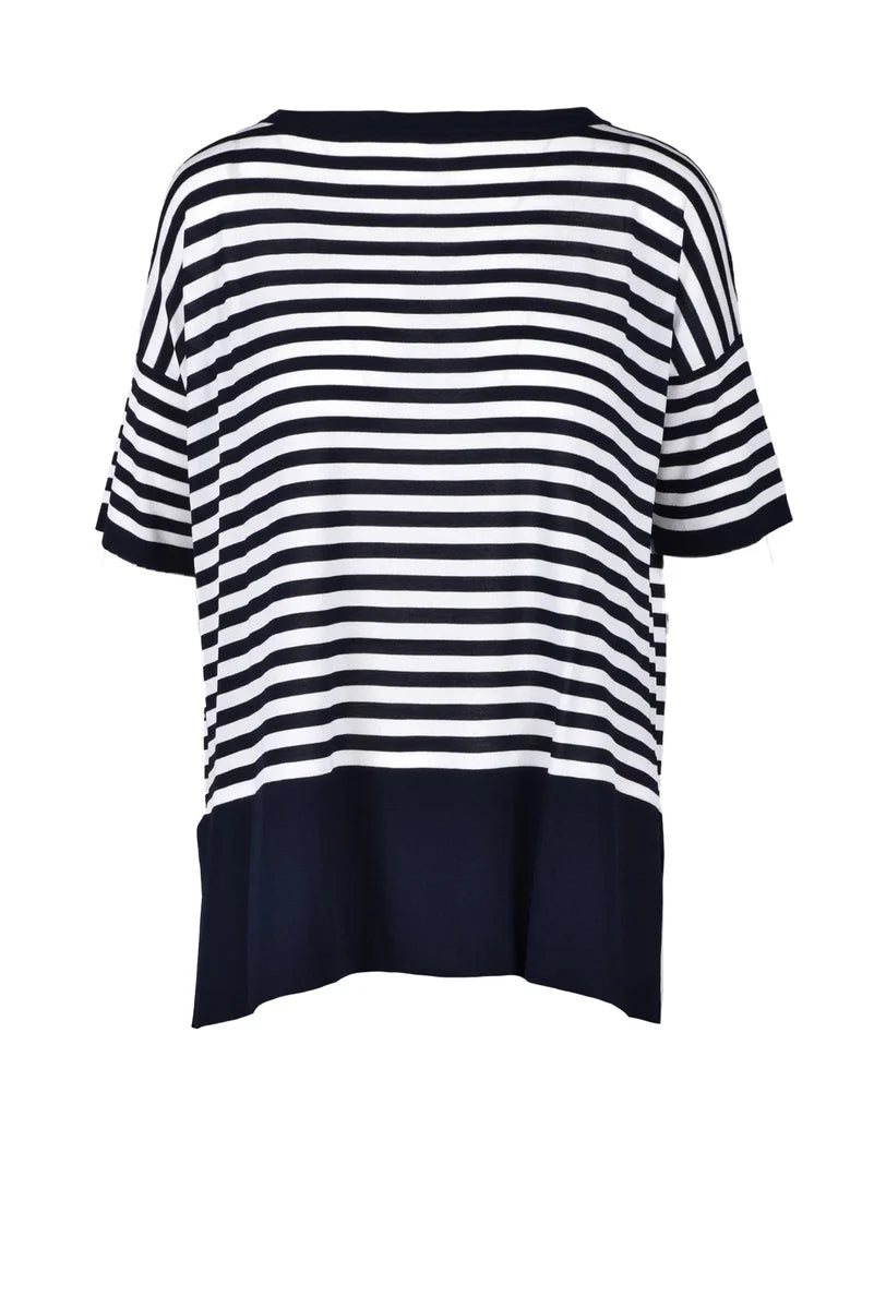 Viscose/Polyamide/Silk Knit Top - Blue/White