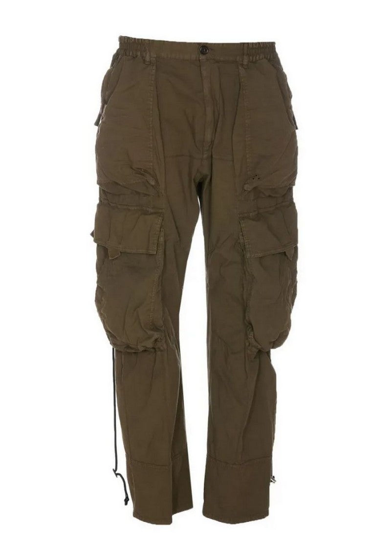 Green Cotton Blend Cargo Pants