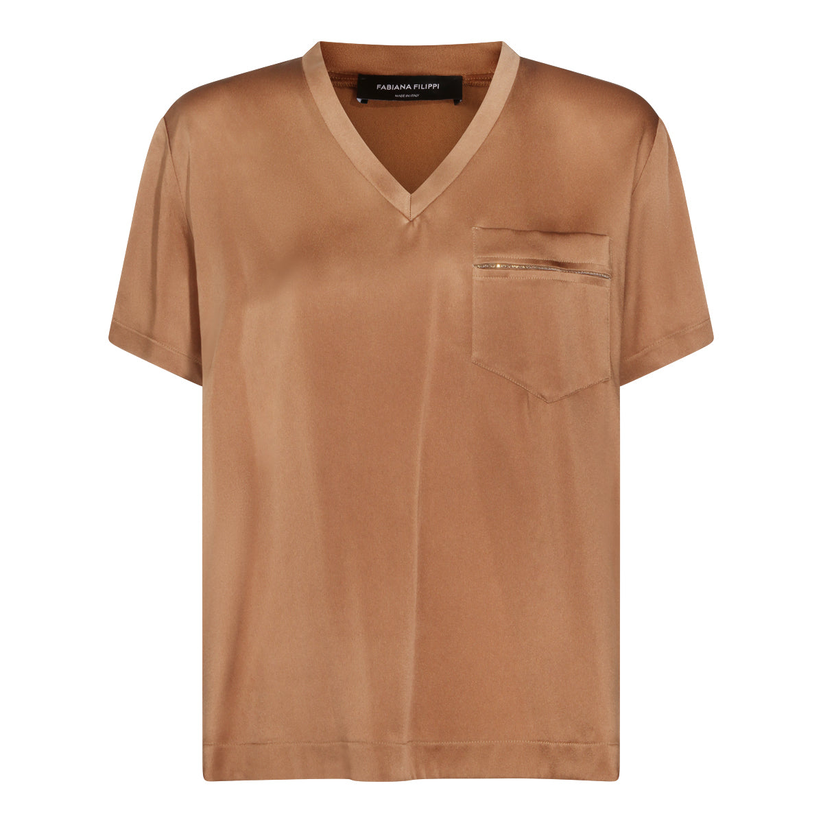 Brown V-Neck Short-Sleeve Top