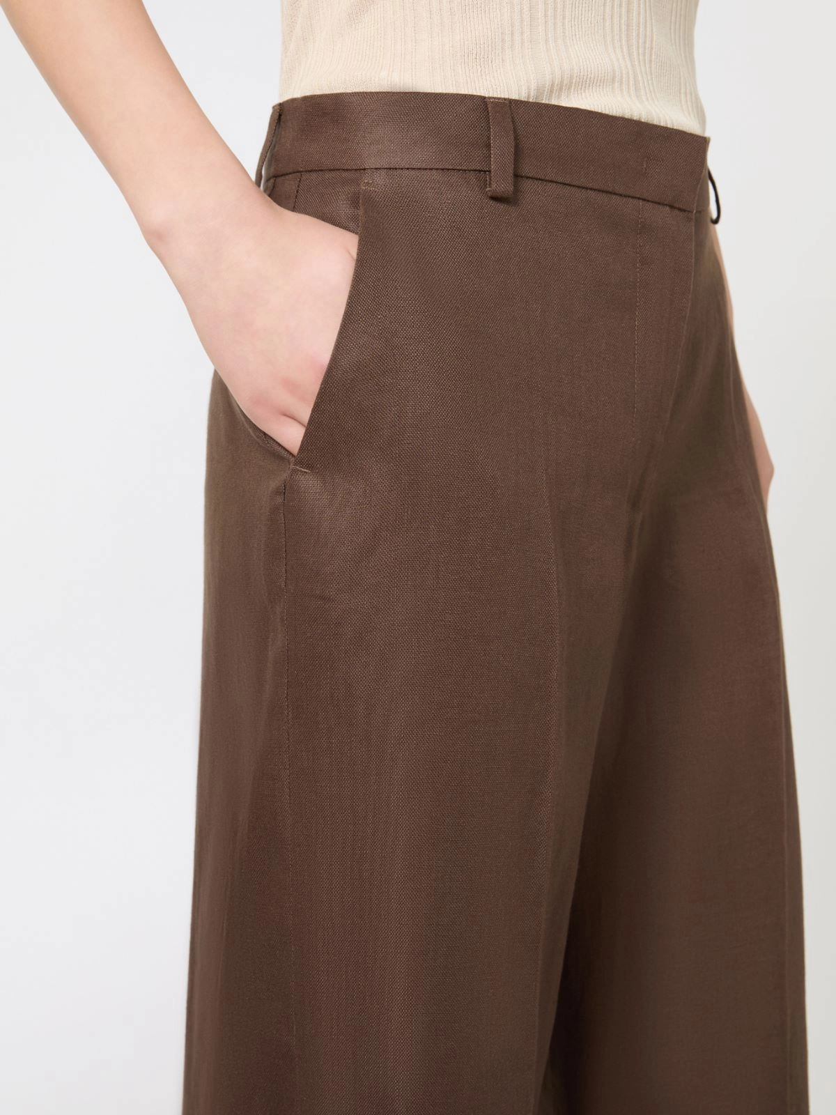 Wide-Leg Trousers with High Waist and Textured Finish