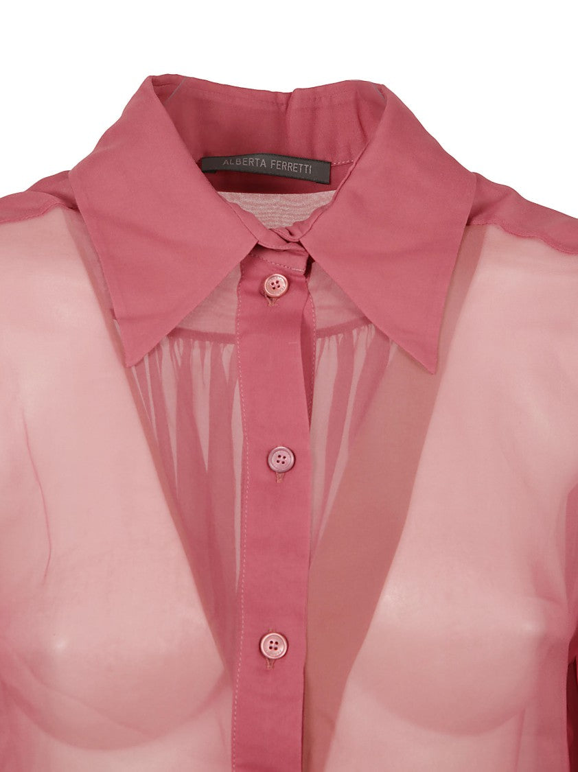 Sheer Red Shirt With Classic Collar