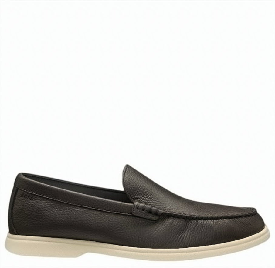 Brown Grained Leather Loafers