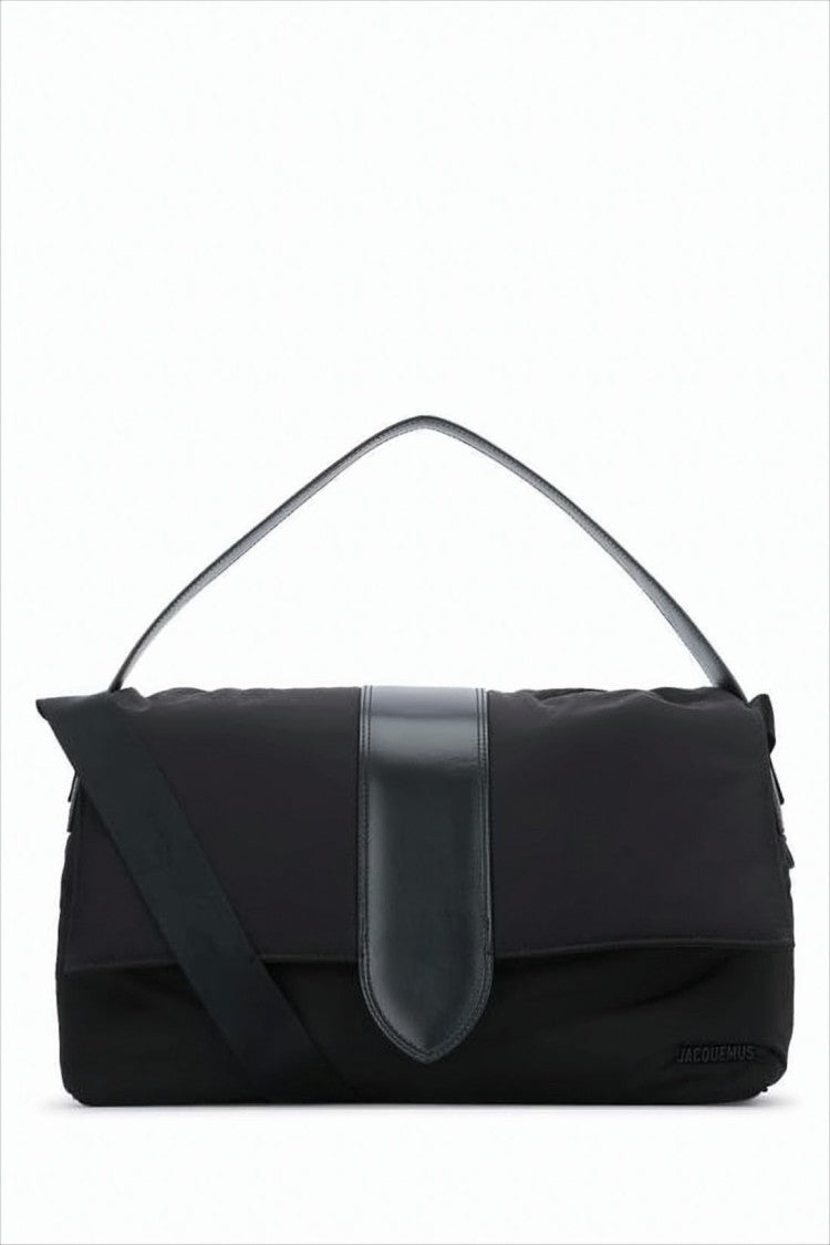 Rectangular Nylon Crossbody Bag With Leather Accents