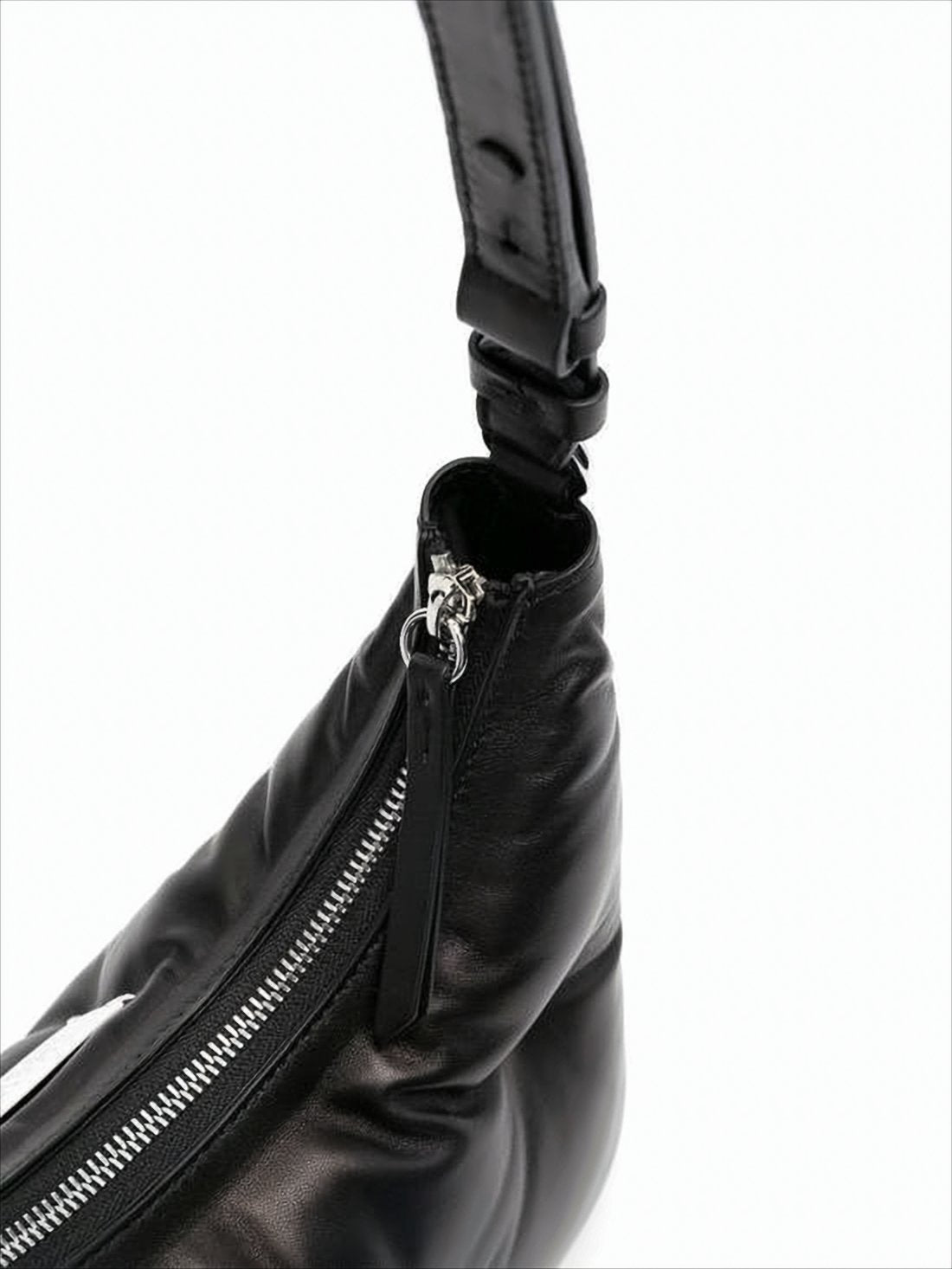 Curved Lambskin Leather Shoulder Bag