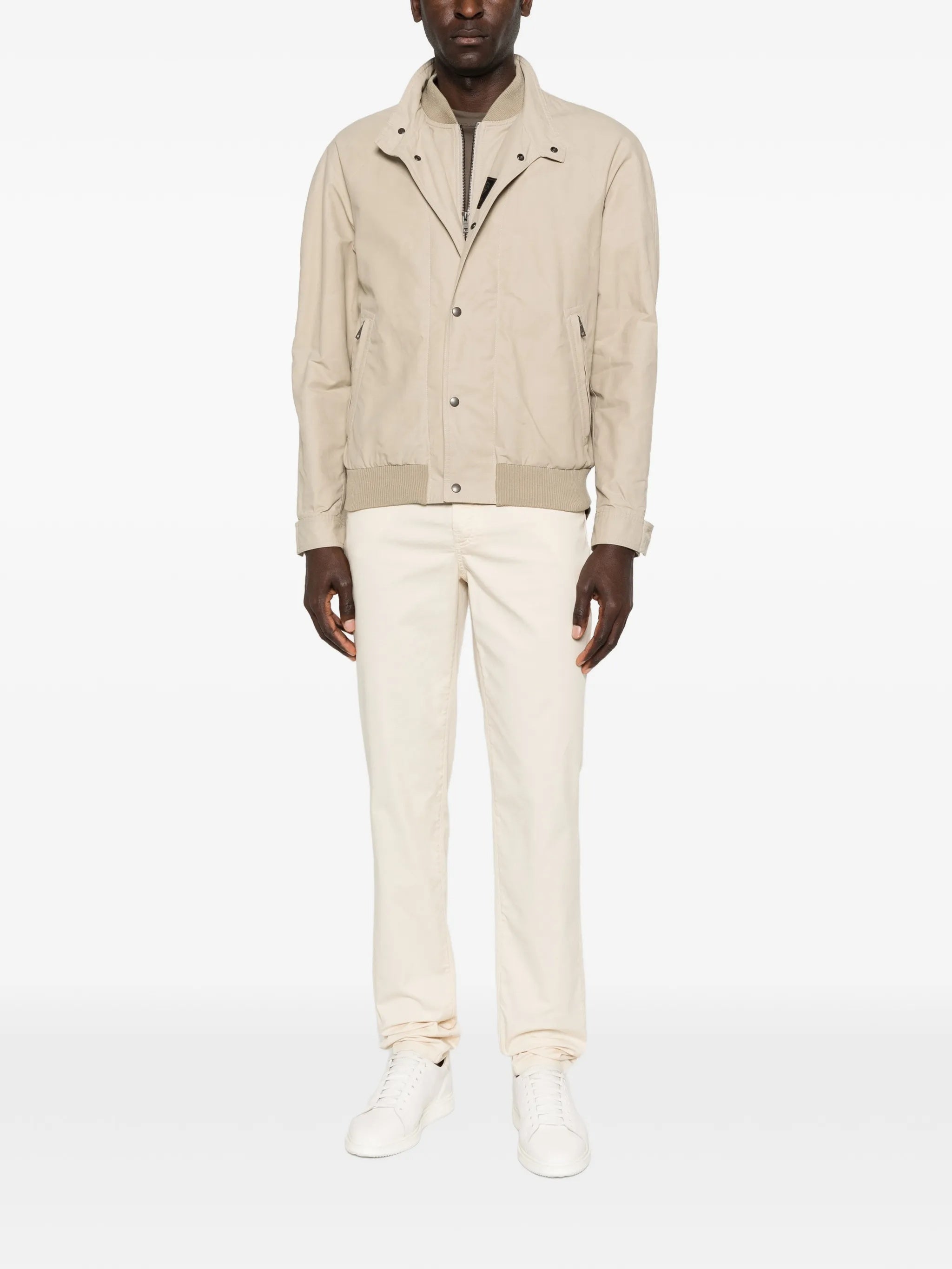 Light Beige Bomber Stand Collar Jacket