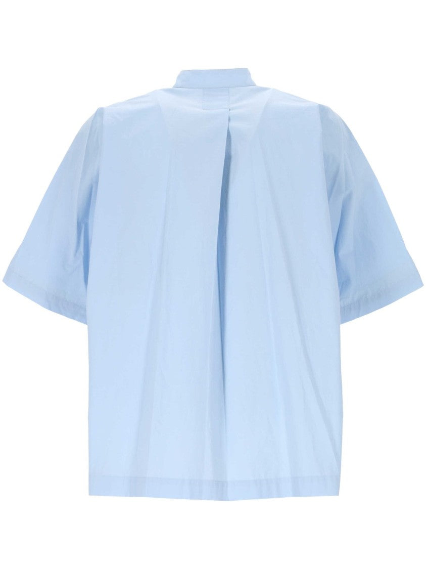 Mandarin Collar Short-Sleeve Shirt with Boxy Fit