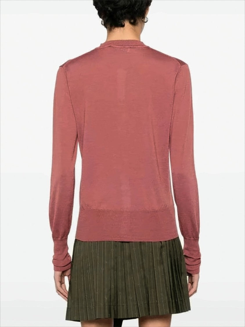 Tailored Red Wool-Silk Blend Cardigan with Embroidered Emblem