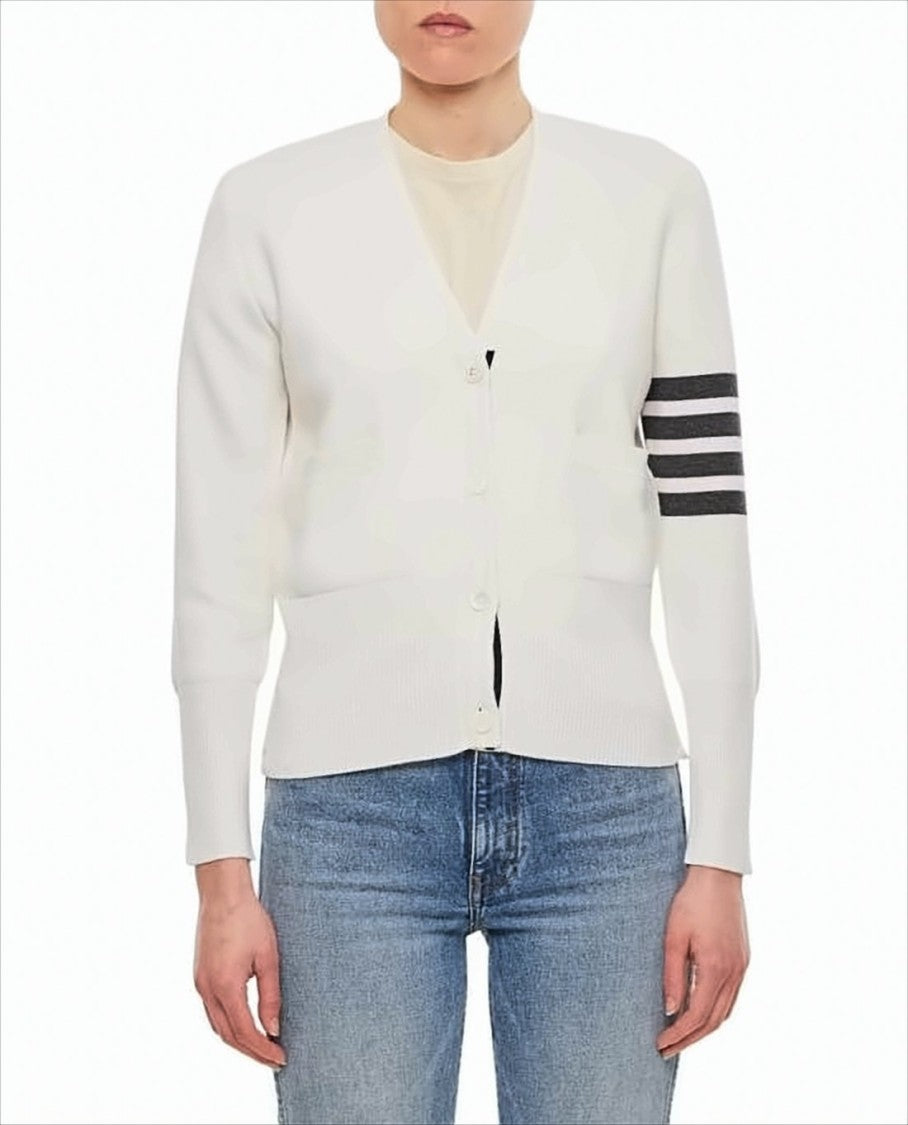 White Merino Wool Cardigan With V-Neckline And Button-Down Front