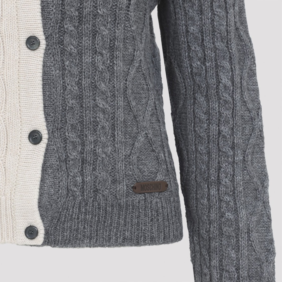 Two-Tone Cable Knit Sweater With Button-Down Front
