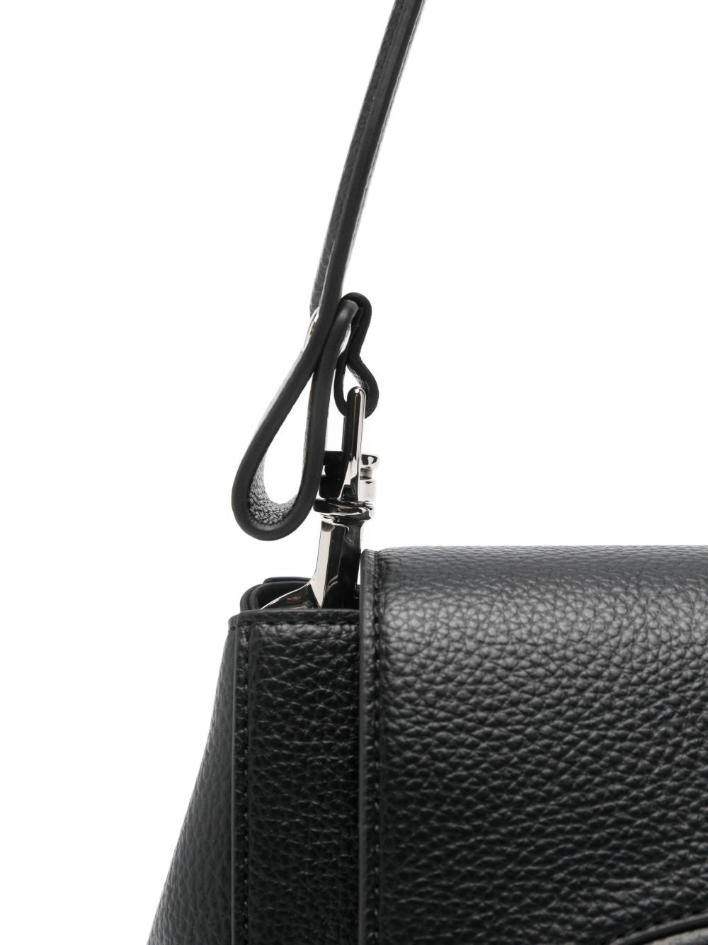 Structured Black Handbag With Pebbled Texture And Silver Chain Strap
