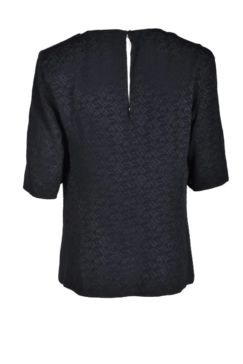 Short-Sleeved Black Blouse with Jacquard Pattern