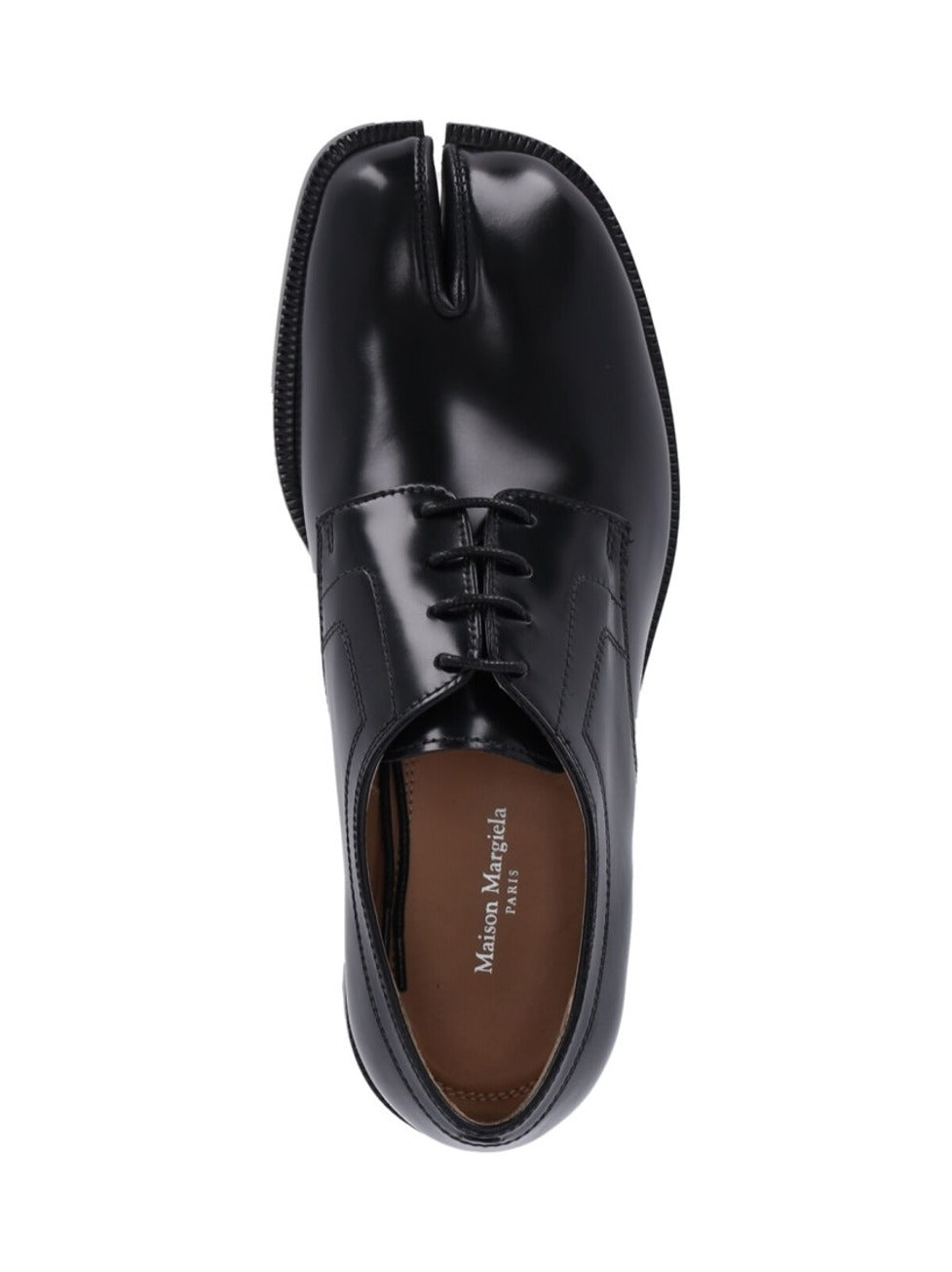 Refined Black Leather Derby Shoes With Tabi Detail