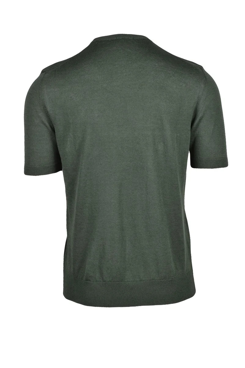 Linen Cotton Crew Neck Top - Green