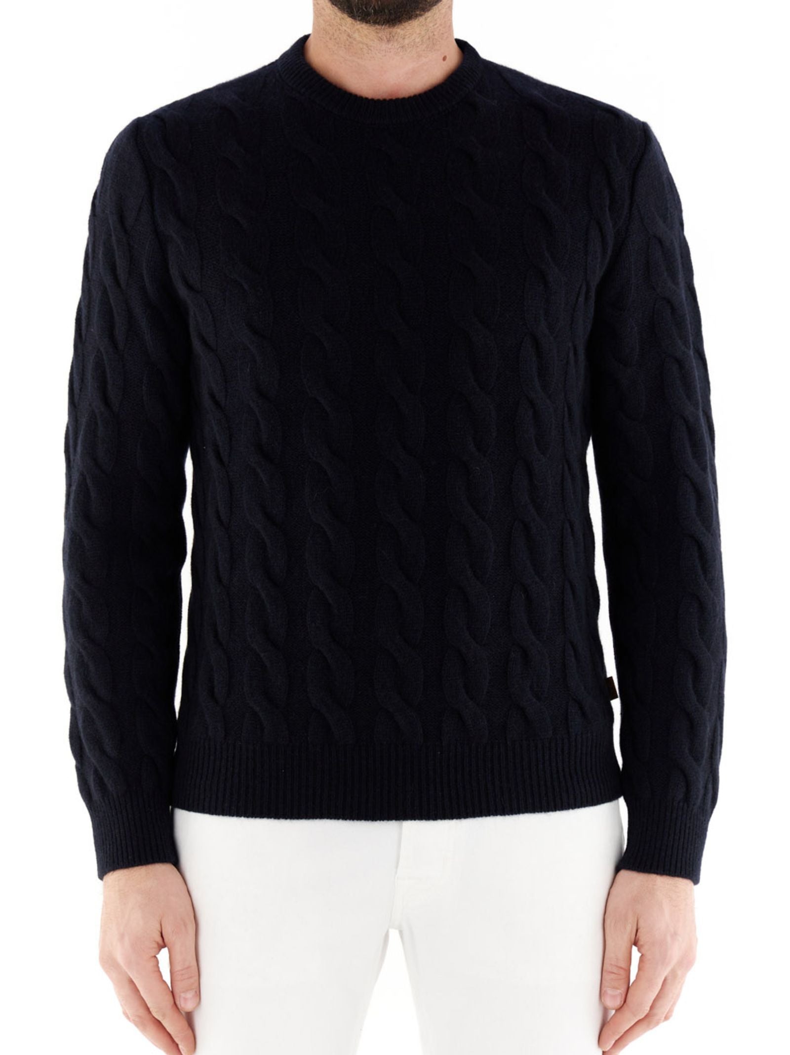 Textured Cable Knit Crew Neck Sweater In Cashmere